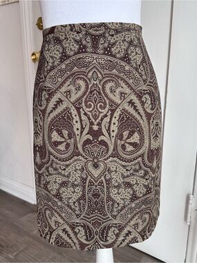 Vintage 90s Old Navy Brown & Tan Paisley Print Midi/Mini Skirt- Size 12